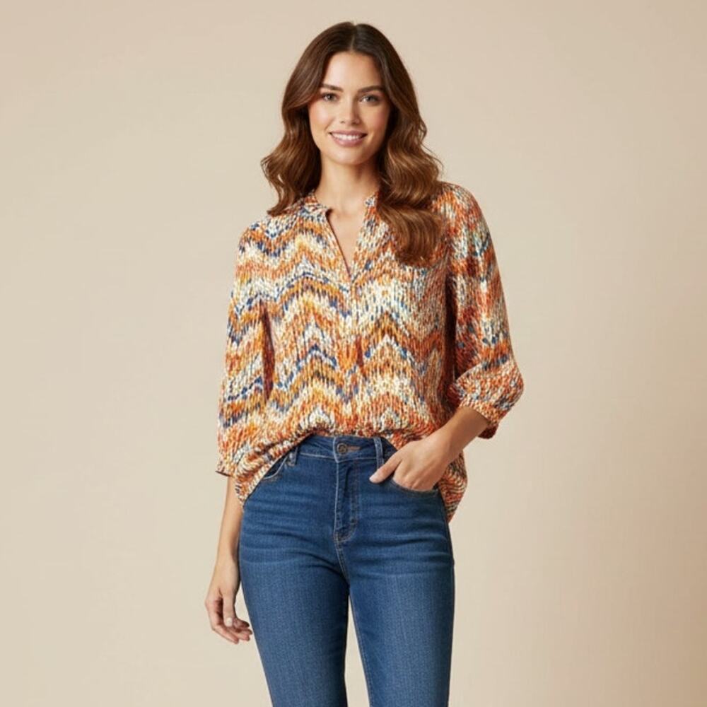 Amanda Uprichard 100% Silk blouse zip Chevron Popover blouse P